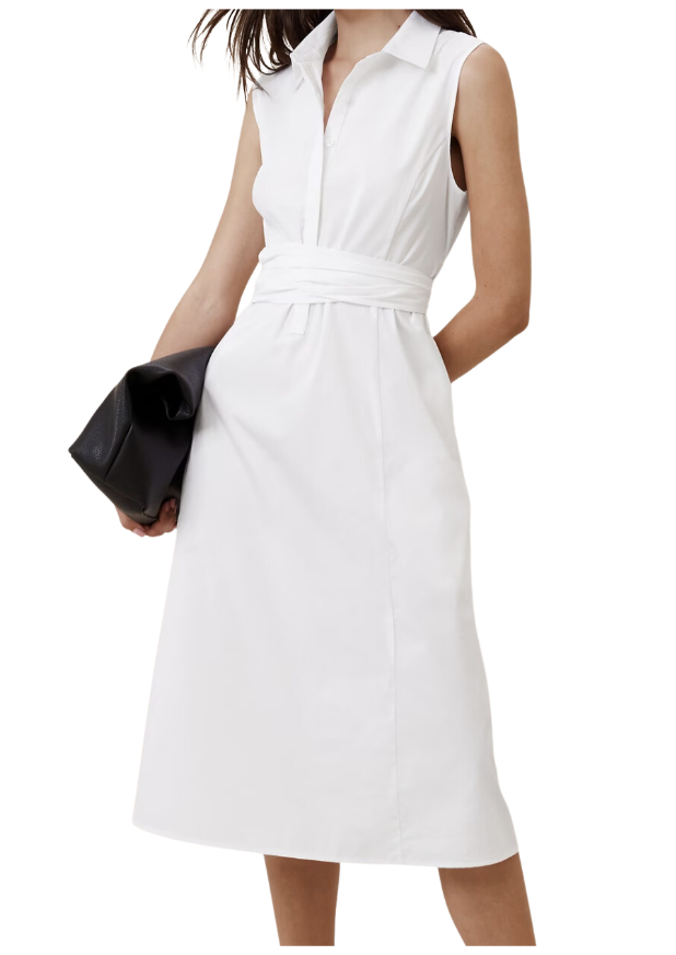Poplin Cross-Waist Midi Dress